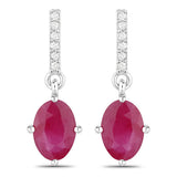 1.75 Carat Genuine Ruby and White Diamond 10K White Gold Earrings