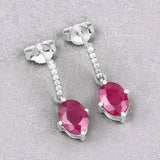 1.75 Carat Genuine Ruby and White Diamond 10K White Gold Earrings