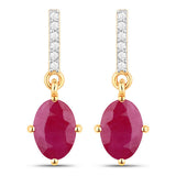1.75 Carat Genuine Ruby and White Diamond 10K Yellow Gold Earrings