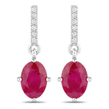 1.75 Carat Genuine Ruby and White Diamond 14K White Gold Earrings