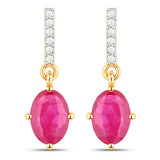 1.75 Carat Genuine Ruby and White Diamond 14K Yellow Gold Earrings