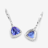 4.61 Carat Genuine Tanzanite and White Diamond 14K White Gold Earrings