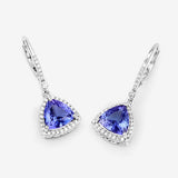 4.61 Carat Genuine Tanzanite and White Diamond 14K White Gold Earrings