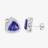 4.62 Carat Genuine Tanzanite and White Diamond 14K White Gold Earrings