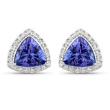 3.82 Carat Genuine Tanzanite and White Diamond 14K White Gold Earrings