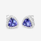 3.82 Carat Genuine Tanzanite and White Diamond 14K White Gold Earrings