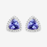 3.82 Carat Genuine Tanzanite and White Diamond 14K White Gold Earrings