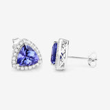 3.82 Carat Genuine Tanzanite and White Diamond 14K White Gold Earrings
