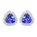 3.70 Carat Genuine Tanzanite and White Diamond 14K White Gold Earrings