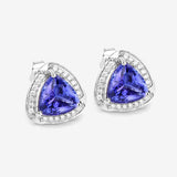 3.70 Carat Genuine Tanzanite and White Diamond 14K White Gold Earrings