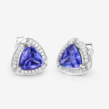 3.70 Carat Genuine Tanzanite and White Diamond 14K White Gold Earrings