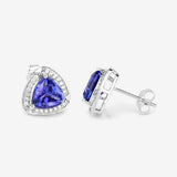 3.70 Carat Genuine Tanzanite and White Diamond 14K White Gold Earrings