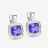 5.95 Carat Genuine Tanzanite and White Diamond 14K White Gold Earrings