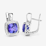 5.95 Carat Genuine Tanzanite and White Diamond 14K White Gold Earrings