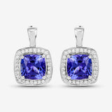 5.95 Carat Genuine Tanzanite and White Diamond 14K White Gold Earrings