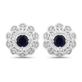 0.60 Carat Genuine Blue Sapphire and White Diamond 14K White Gold Earrings