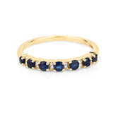 0.43 Carat Genuine Blue Sapphire and White Diamond 14K Yellow Gold Ring