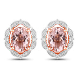 3.52 Carat Genuine Morganite and White Diamond 14K Rose Gold Earrings