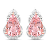 2.37 Carat Genuine Morganite and White Diamond 14K Rose Gold Earrings
