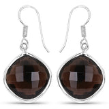 22.80 Carat Genuine Smoky Quartz .925 Sterling Silver Earrings
