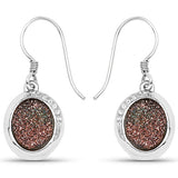 4.72 Carat Genuine Copper Bloom Drusy and White Topaz .925 Sterling Silver Earrings