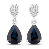 2.76 Carat Genuine Blue Sapphire and White Diamond 14K White Gold Earrings