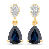 2.76 Carat Genuine Blue Sapphire and White Diamond 14K Yellow Gold Earrings