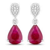 2.46 Carat Genuine Ruby and White Diamond 14K White Gold Earrings