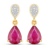 2.46 Carat Genuine Ruby and White Diamond 14K Yellow Gold Earrings