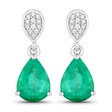 2.28 Carat Genuine Zambian Emerald and White Diamond 14K White Gold Earrings