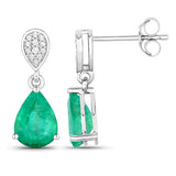 2.28 Carat Genuine Zambian Emerald and White Diamond 14K White Gold Earrings