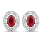 2.12 Carat Genuine Ruby and White Diamond 14K White Gold Earrings