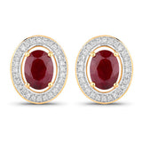 2.12 Carat Genuine Ruby and White Diamond 14K Yellow Gold Earrings