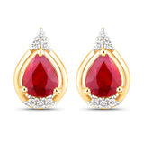 1.36 Carat Genuine Ruby and White Diamond 14K Yellow Gold Earrings