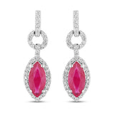 1.23 Carat Genuine Ruby and White Diamond 14K White Gold Earrings