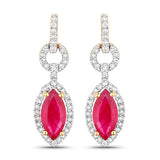 1.23 Carat Genuine Ruby and White Diamond 14K Yellow Gold Earrings