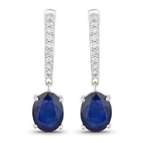 3.24 Carat Genuine Blue Sapphire and White Diamond 14K White Gold Earrings