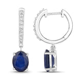 3.24 Carat Genuine Blue Sapphire and White Diamond 14K White Gold Earrings