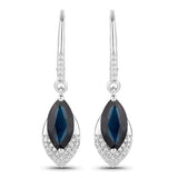 2.79 Carat Genuine Blue Sapphire and White Diamond 14K White Gold Earrings