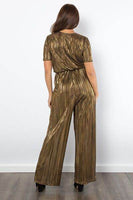 Be Stage Foil Pleated Jumpsuit with Surplice Short Sleeves