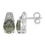 5.25 Carat Genuine Green Amethyst and 0.15 ct.t.w Genuine Diamond Accents Sterling Silver Earrings