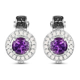 2.29 Carat Genuine Amethyst, Black Diamond and White Diamond .925 Sterling Silver Earrings