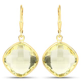 21.40 Carat Genuine Lemon Quartz .925 Sterling Silver Earrings
