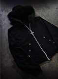 Letter-print Rhinestone-studded Hooded Loose-fit Zip-up Coat For Fallwinter Hip-hop Style