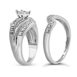 .925 Sterling Silver 1/3 Cttw Round Diamond Crisscross Engagement Ring Bridal Set (H-I Color, I1-I2 Clarity ) - Size 7