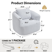 360° Swivel Round Upholstered Comfy Chair With One Soft Pillow, Teddy Fleece High-Resilience Sponge Single Sofa, No Assembly for Living Room, Bedroom, Apartment, White