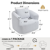 360° Swivel Round Upholstered Comfy Chair With One Soft Pillow, Teddy Fleece High-Resilience Sponge Single Sofa, No Assembly for Living Room, Bedroom, Apartment, White