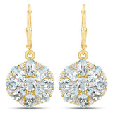 18K Yellow Gold Plated 4.58 Carat Genuine Blue Topaz and White Topaz .925 Sterling Silver Earrings