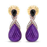18K Rose Gold Flash Plated .925 Sterling Silver Purple Enamel 1/5 Cttw Round Pave-Set Diamond and 5.5 x 4mm Pear-Shaped Black Onyx Drop Earrings (F-G Color, VS1-VS2 Clarity)