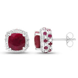 6.12 Carat Dyed Ruby, Ruby and White Topaz .925 Sterling Silver Earrings